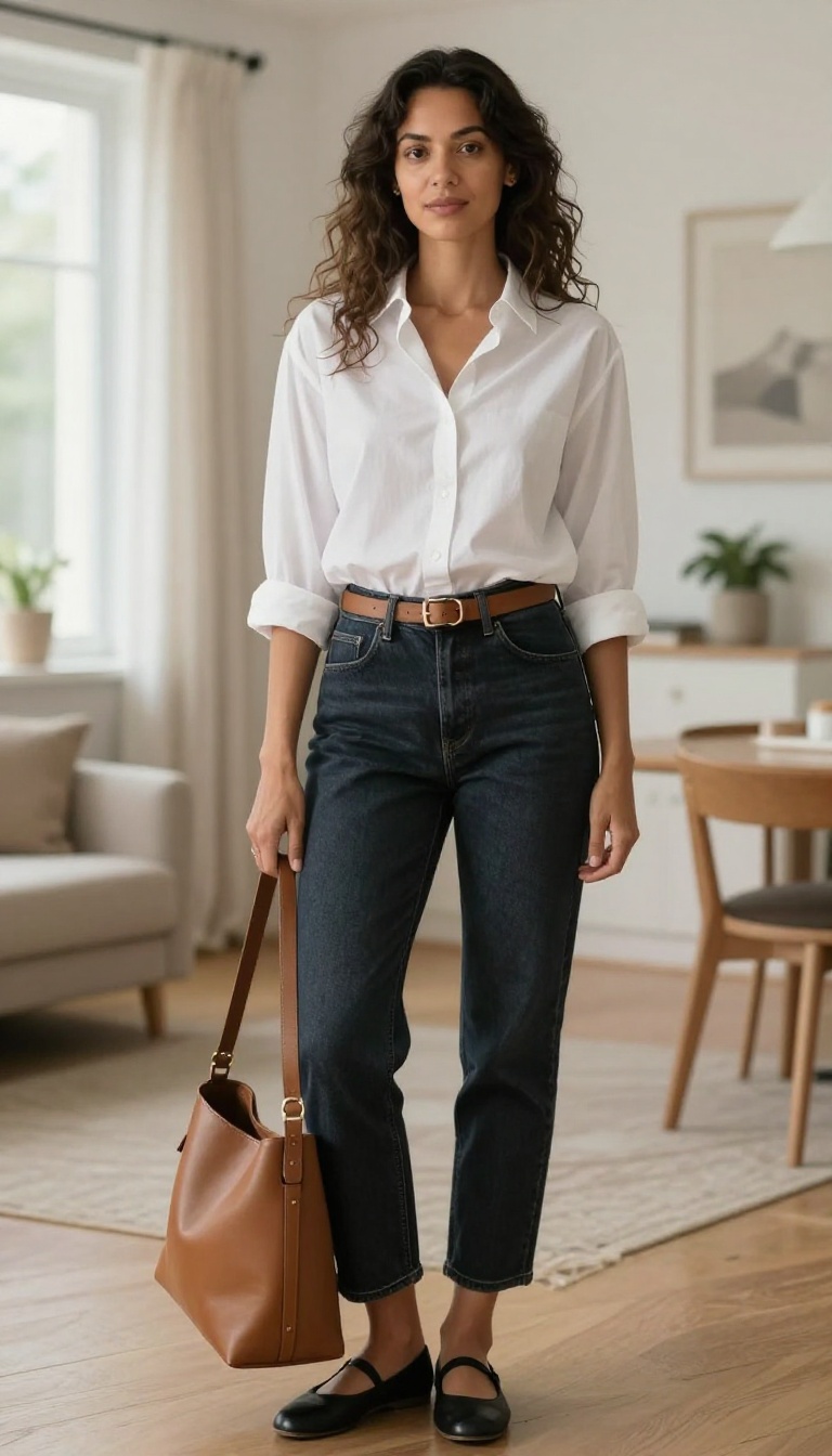 2. The Effortless White Shirt and Dark Jeans