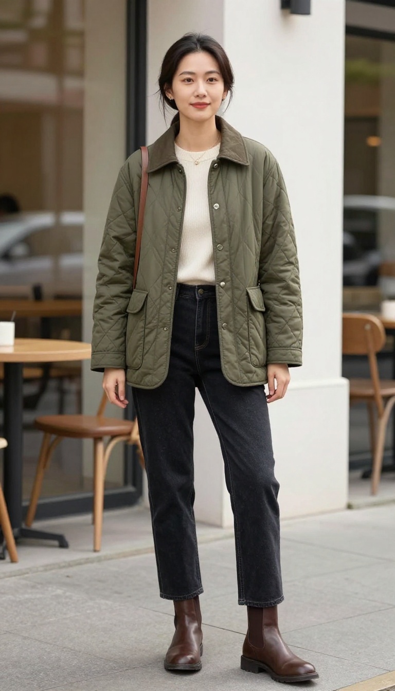 15. The Quilted Jacket and Dark Denim
