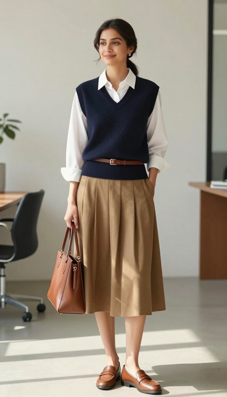 6. Sweater Vest + Pleated Skirt