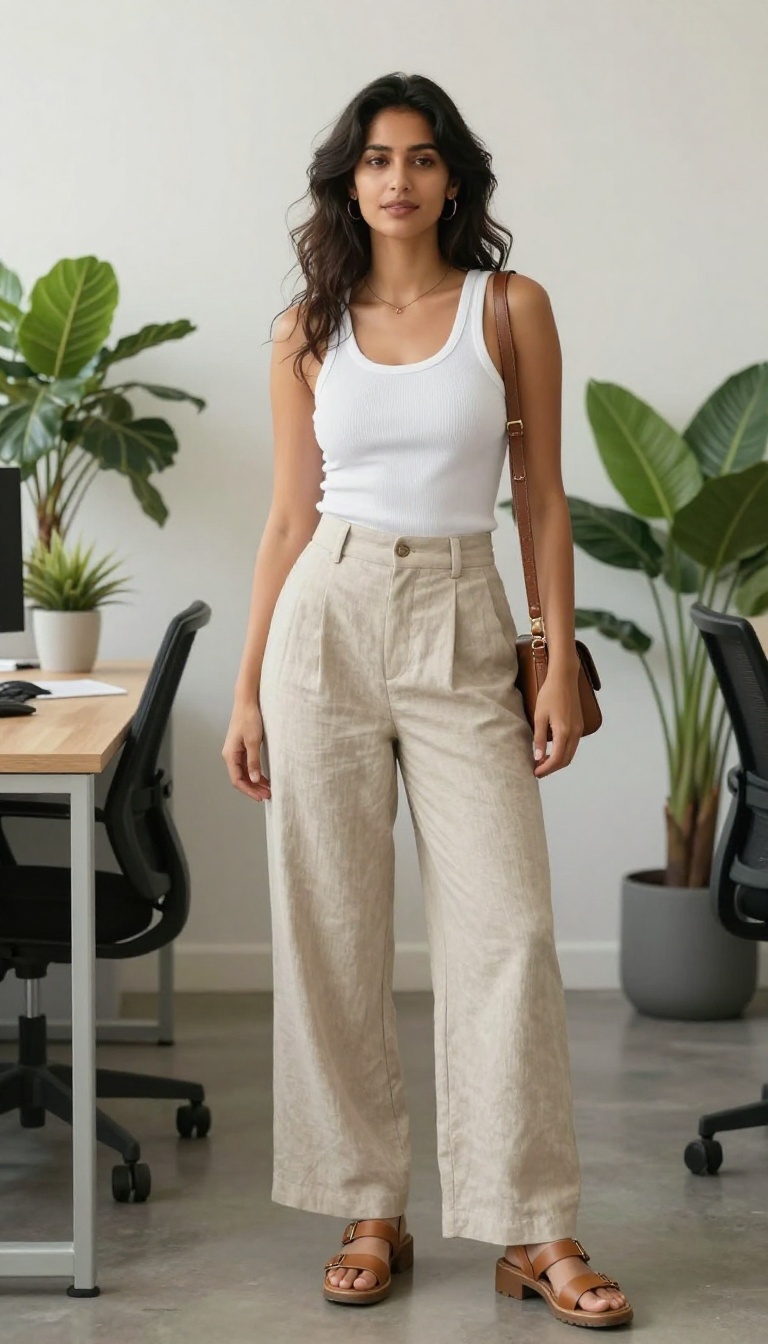 8. Wide-Leg Trousers and a Fitted Tank