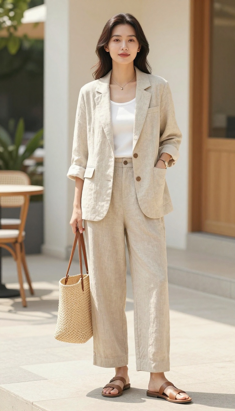 7. The Linen Blazer and Wide-Leg Trousers