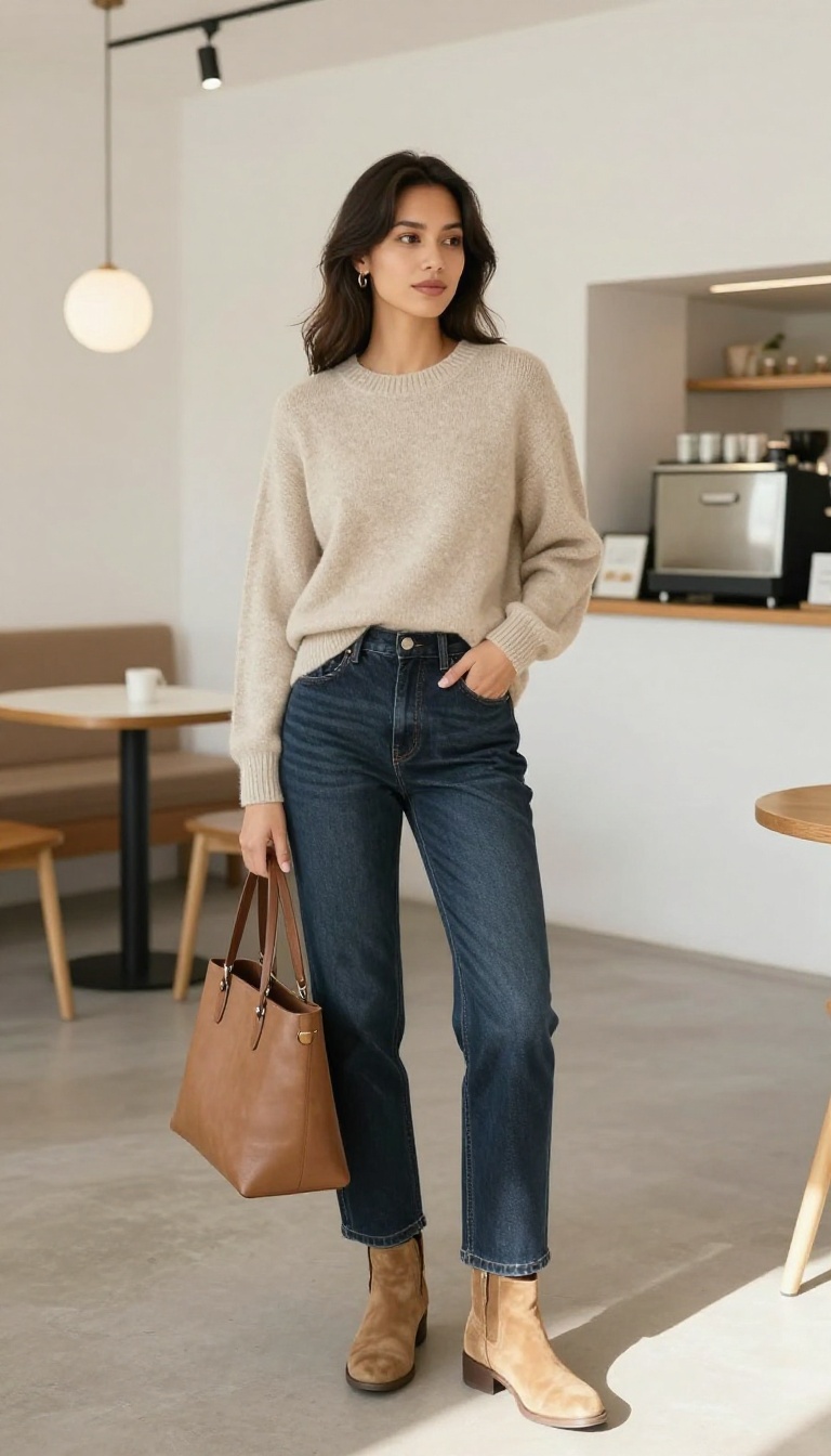 2. Dark Wash Jeans with a Cashmere Sweater
