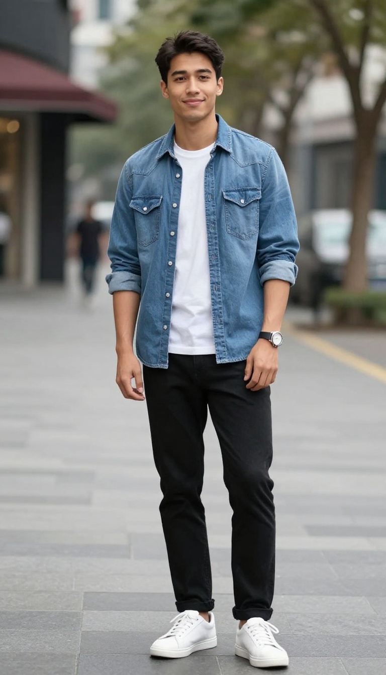 10. The Denim Shirt and Black Jeans