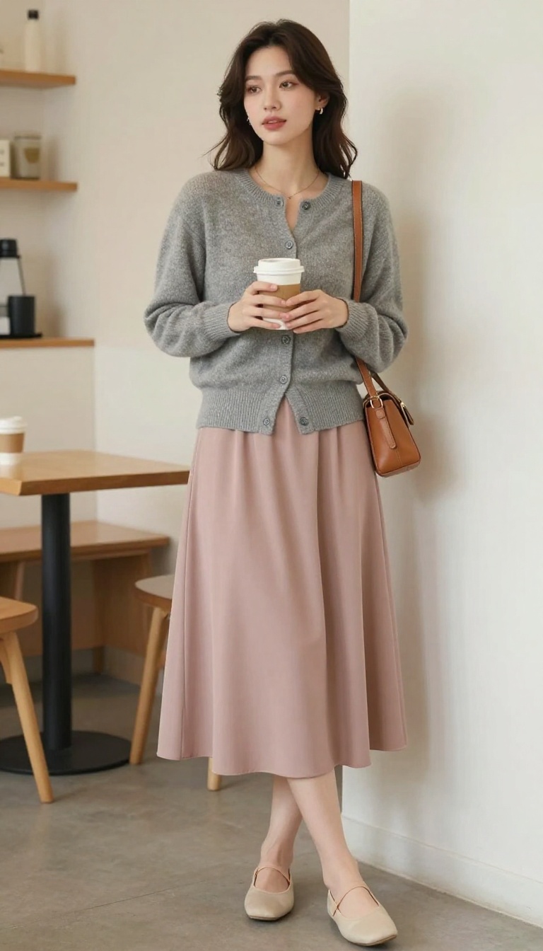 3. Cashmere Cardigan + Midi Skirt