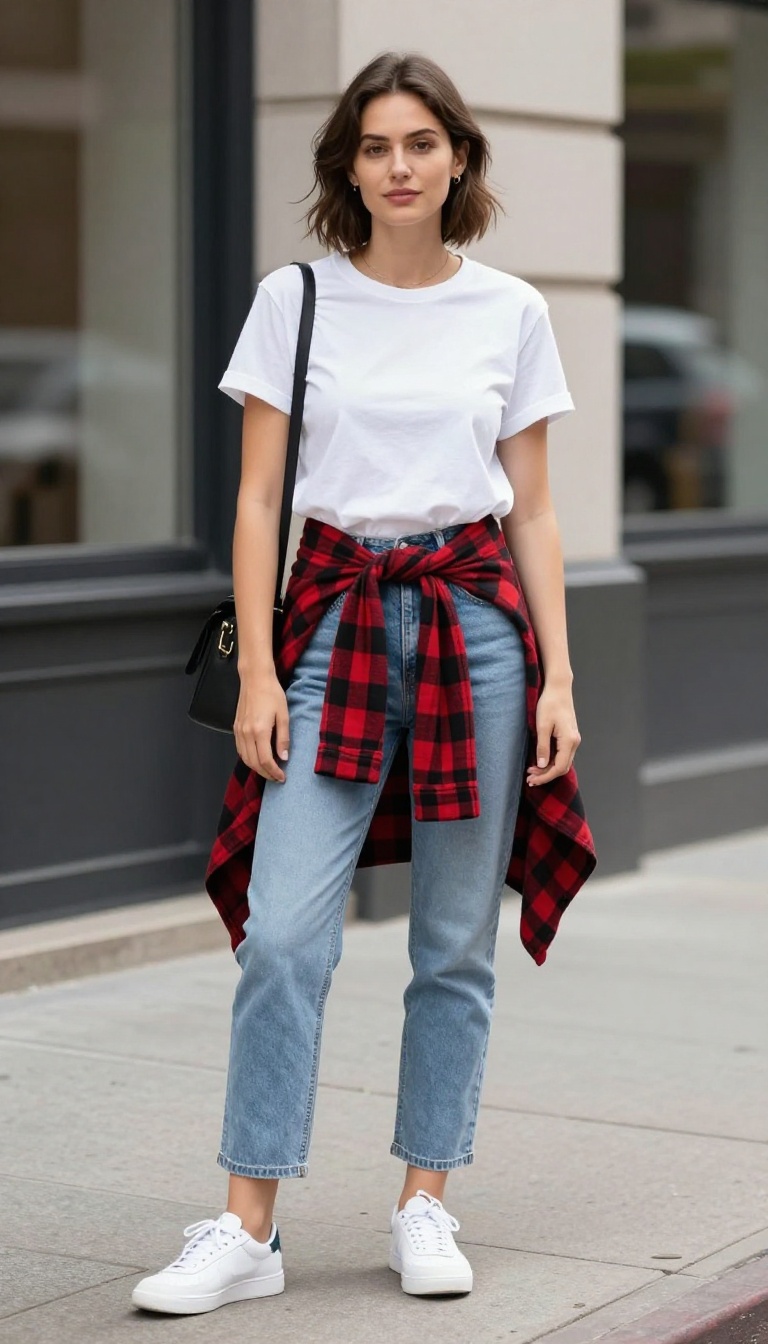 3. Plaid Flannel Tied Around the Waist