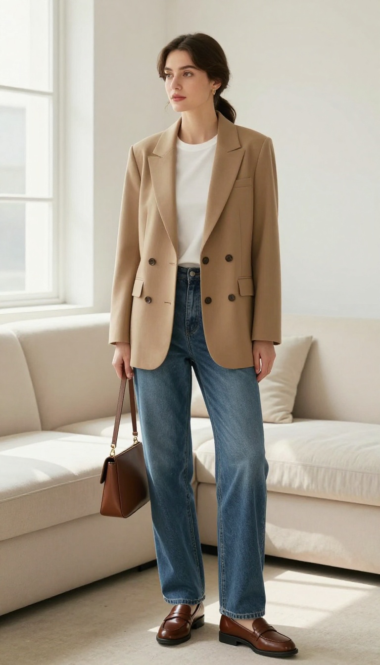 1. The Tailored Blazer and Straight-Leg Jeans