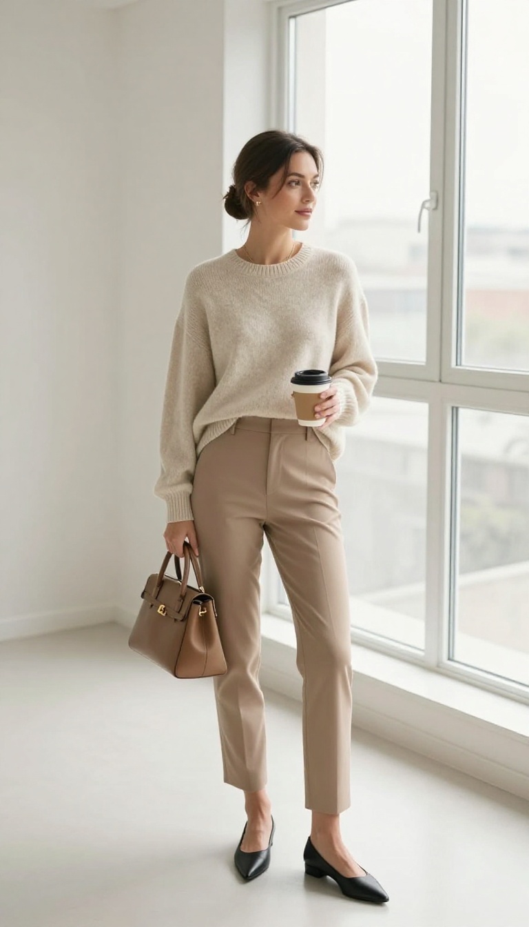 2. The Cashmere Crewneck and Tailored Trousers