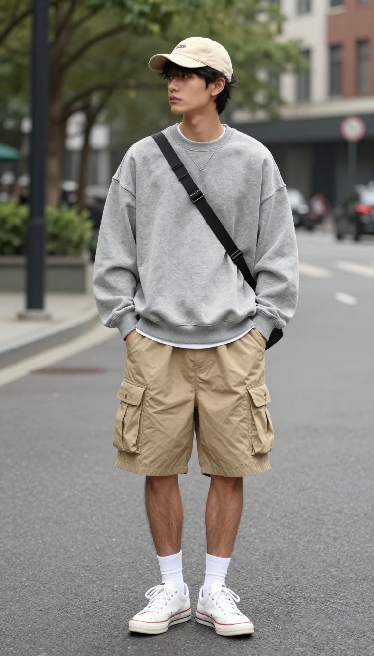 5. Vintage Sweatshirt and Cargo Shorts