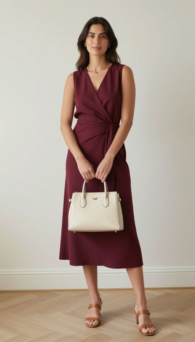 10. Wrap Dress in Solid Color with Minimal Jewelry