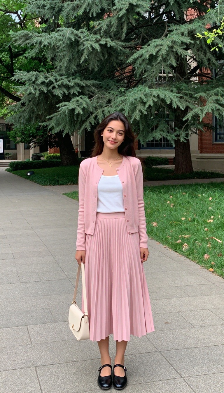 4. The Preppy Cardigan and Skirt Set