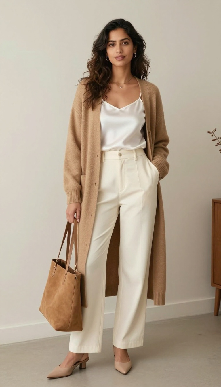 5. The Cashmere Cardigan and Wide-Leg Pants