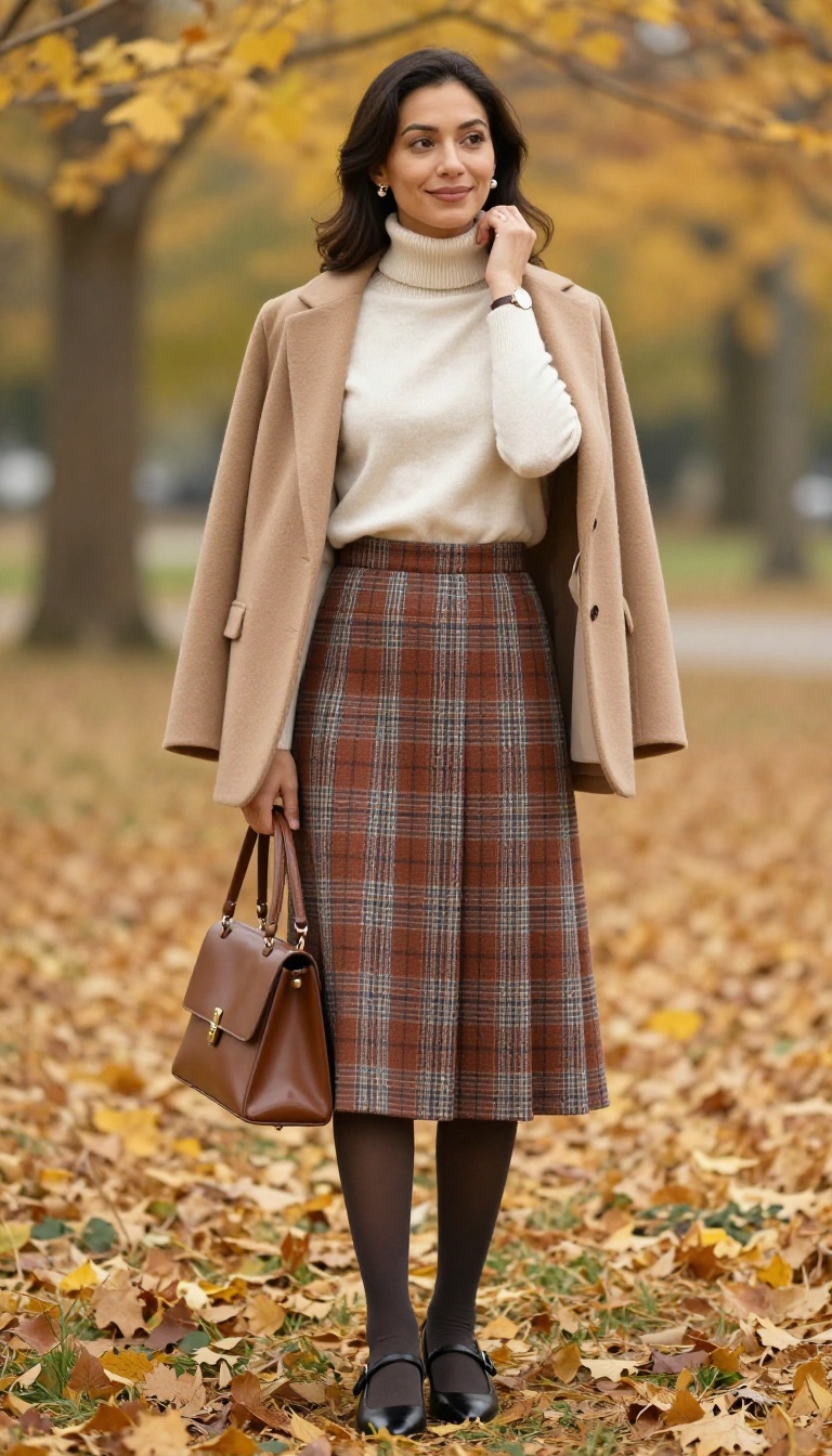 4. Plaid Wool Skirt and Turtleneck