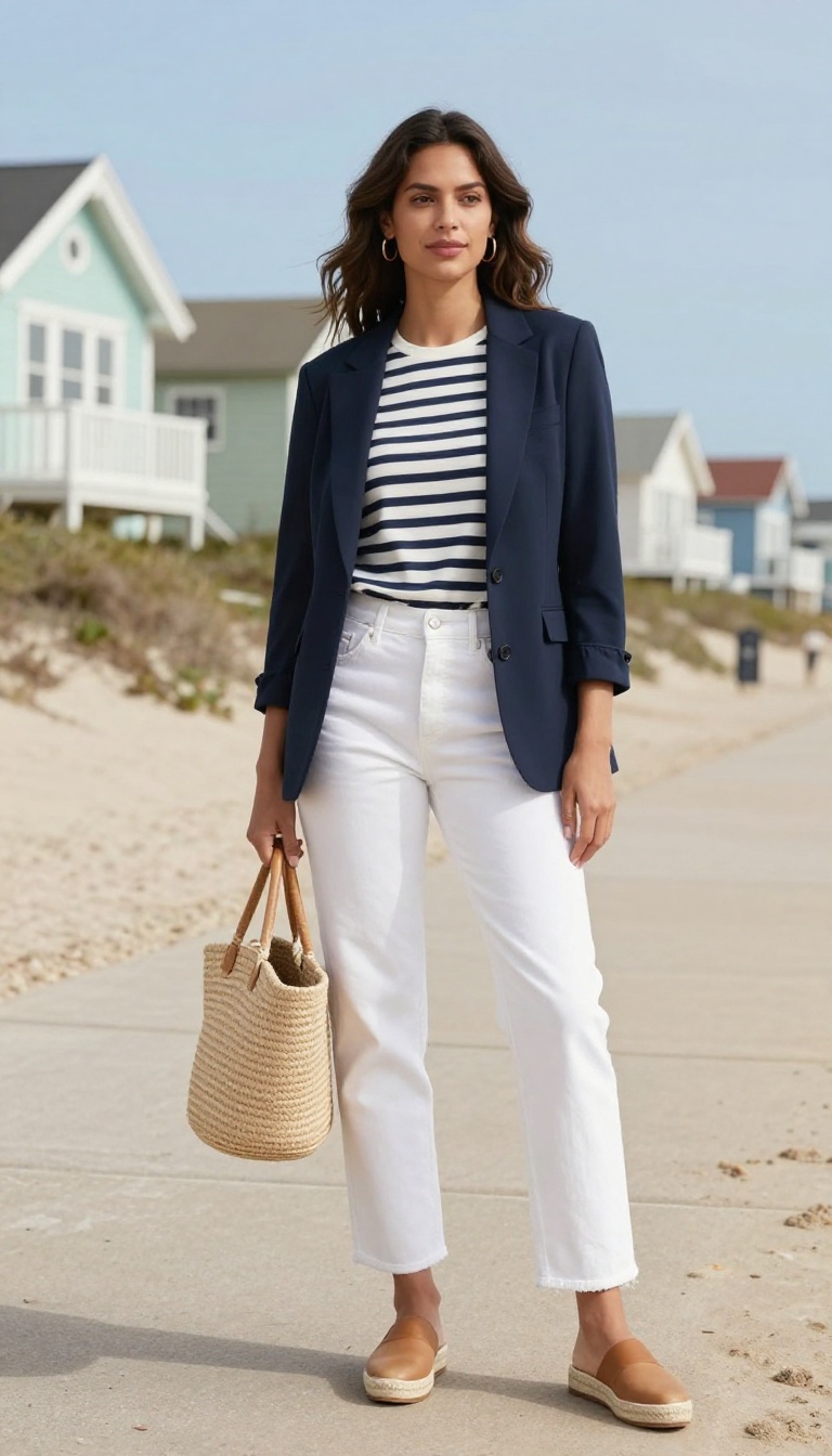 10. The Nautical Striped Top and White Jeans