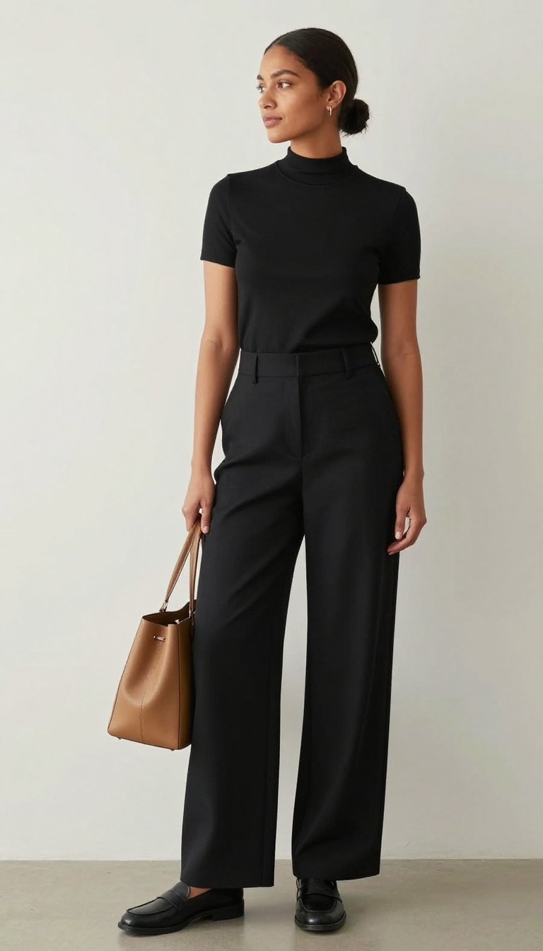 11. Turtleneck and Wide-Leg Trousers