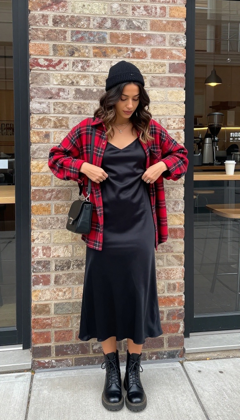 3. The Oversized Flannel Over a Slip Dress