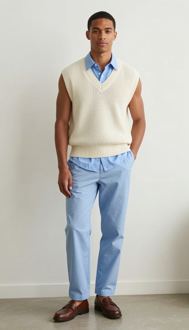 10. Knit Vest Over a Button-Up Shirt