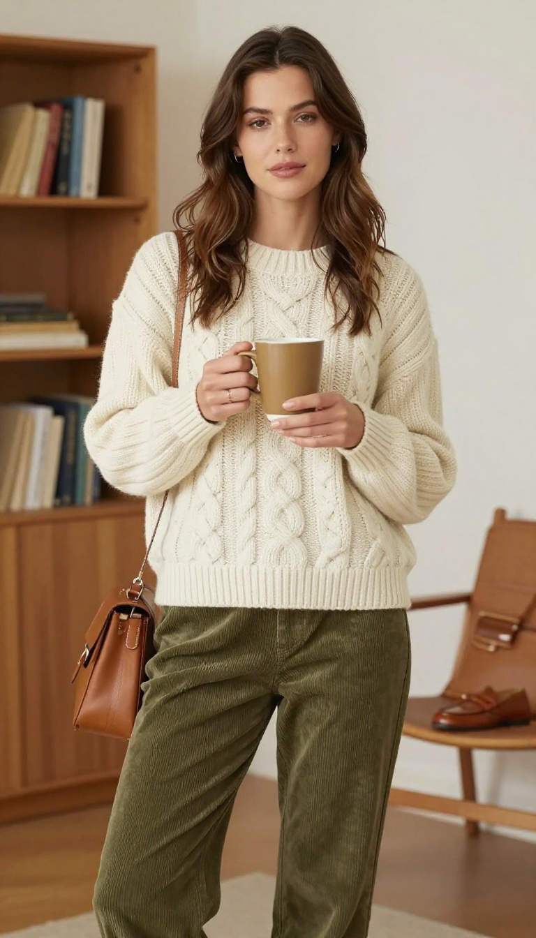 8. The Cable-Knit Sweater and Corduroy Pants