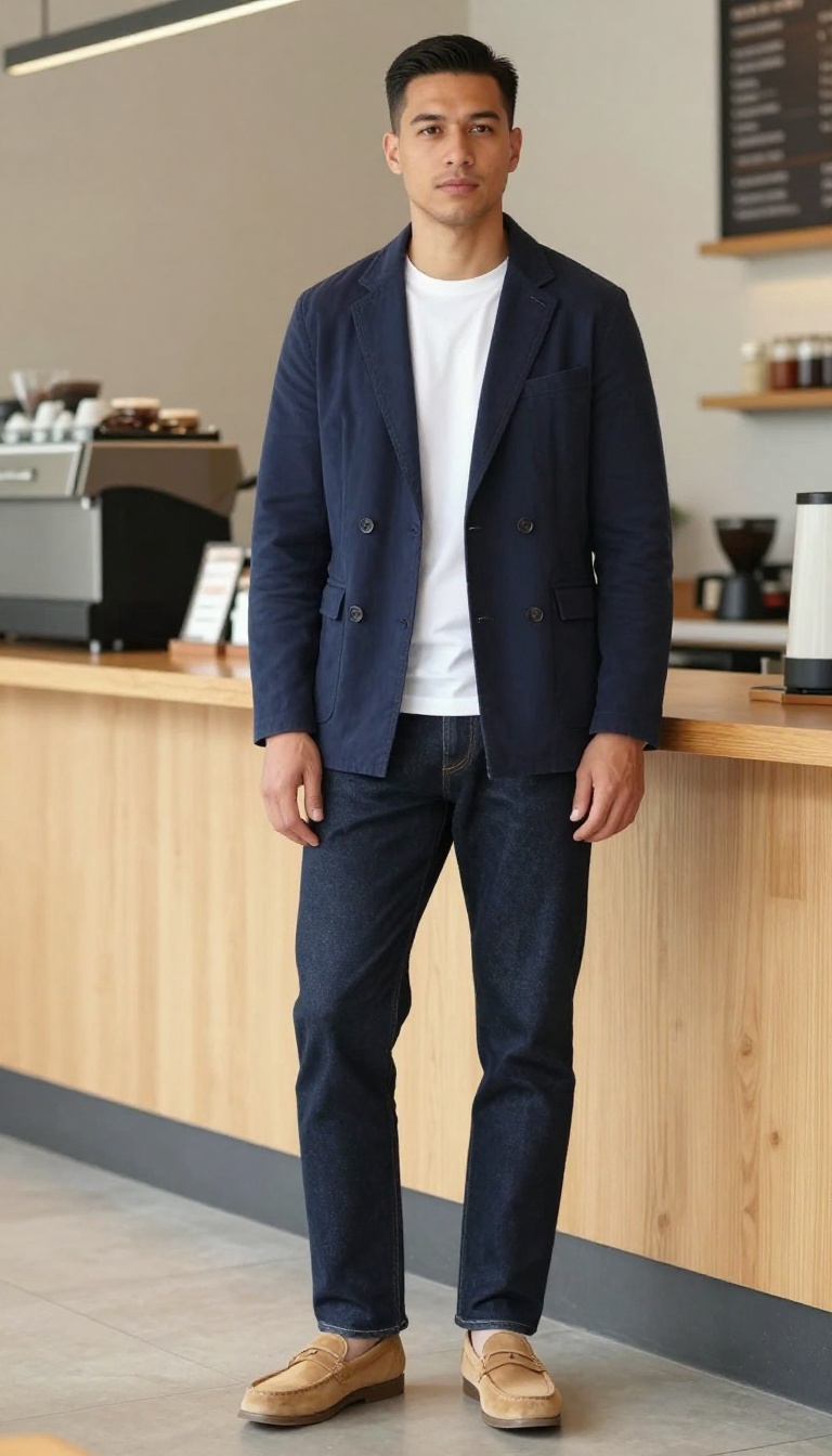 11. The Double-Breasted Blazer and Denim Fusion