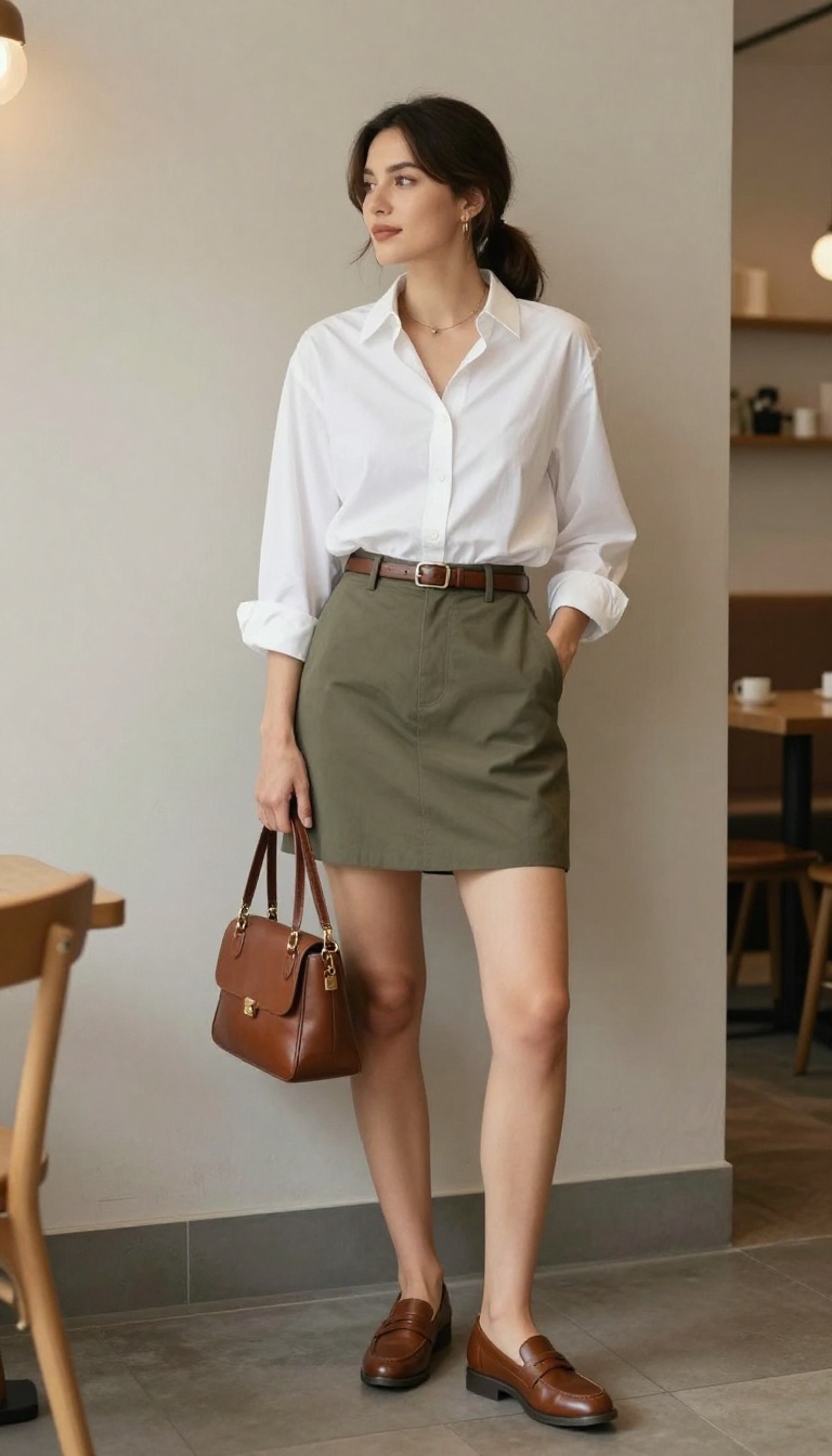 11. The Oxford Shirt and A-Line Skirt