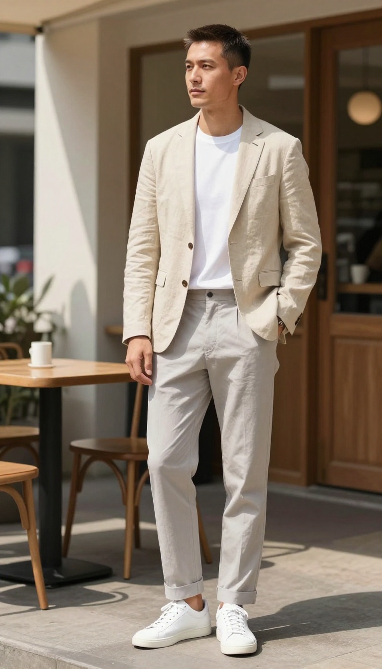 6. The White Tee and Linen Blazer