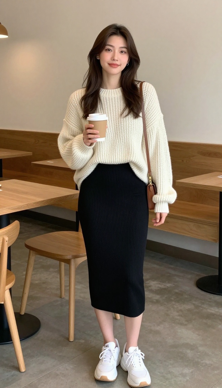 10. Bodycon Skirt with a Baggy Sweater
