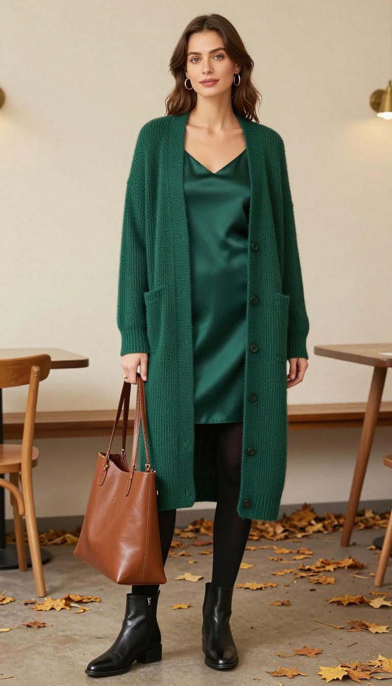 7. Long Cardigan with Slip Dress