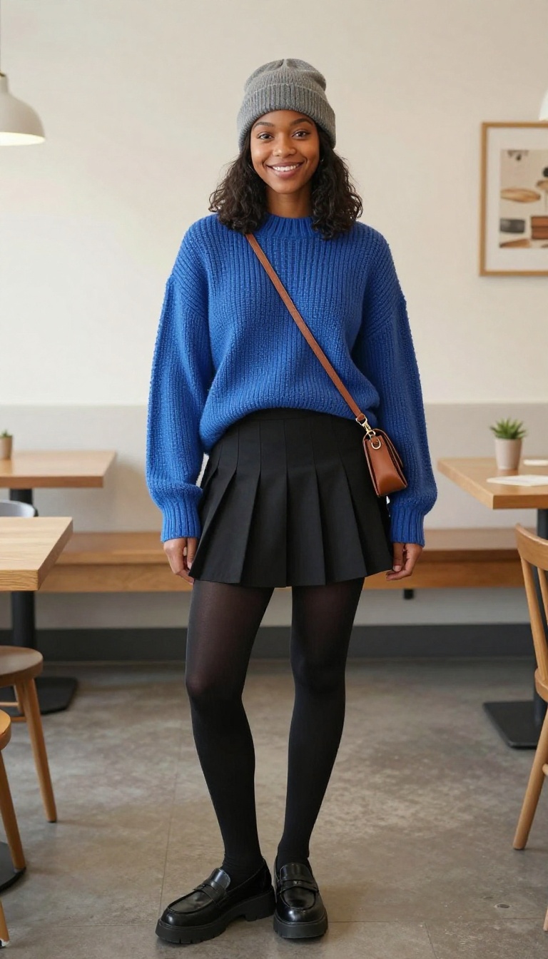 14. Knit Sweater + Pleated Skirt