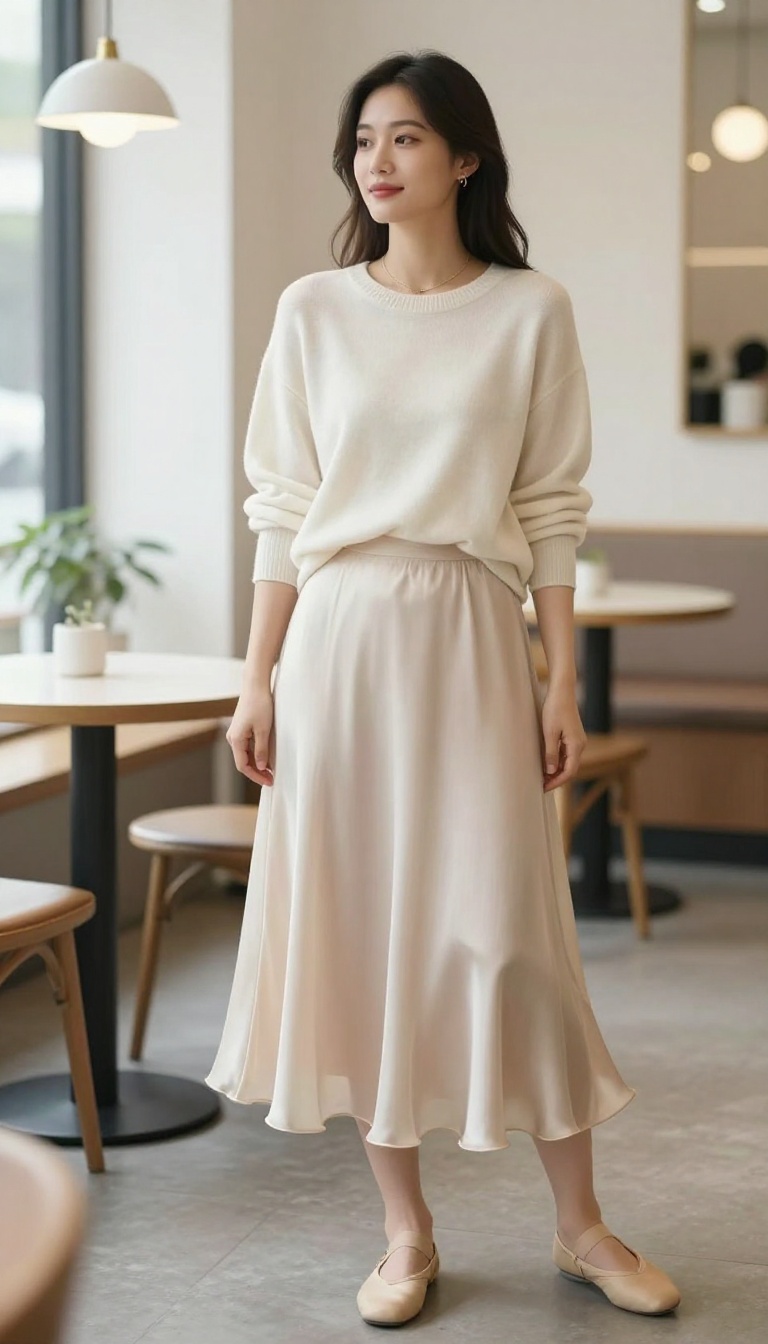 2. The Silk Skirt and Cashmere Sweater