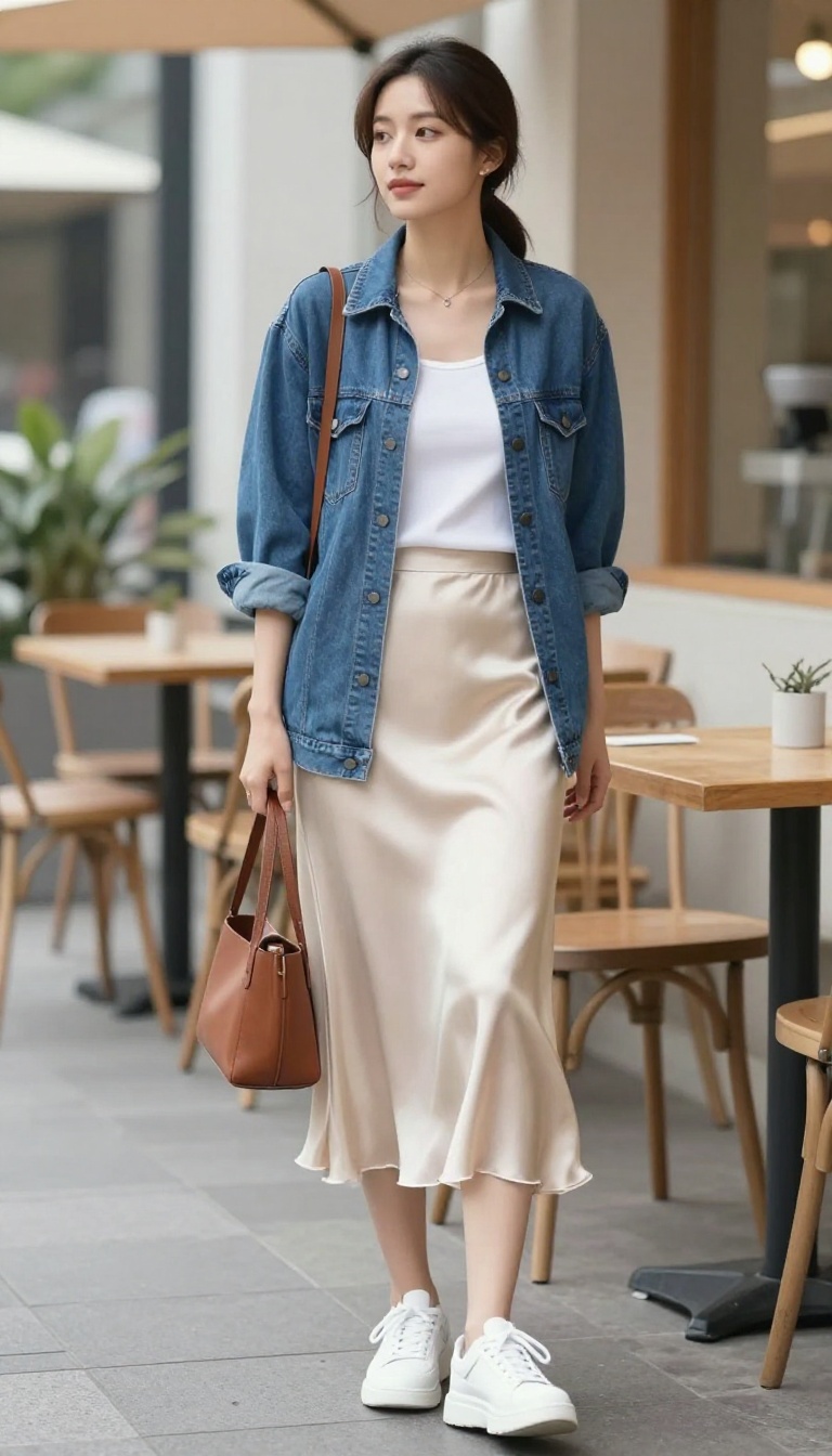 4. Denim Jacket and Slip Skirt