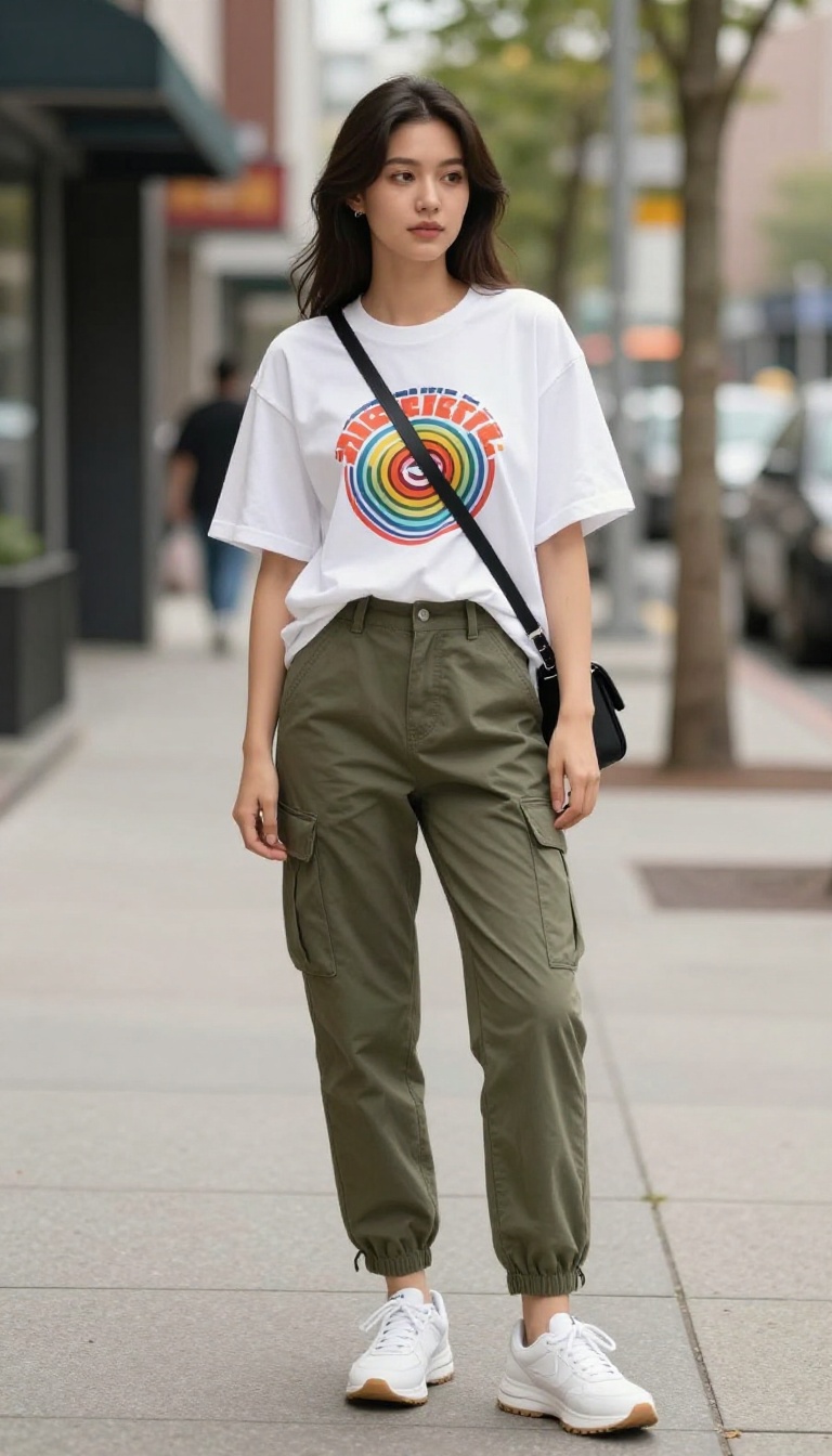 1. Oversized Graphic Tee and Baggy Cargo Pants