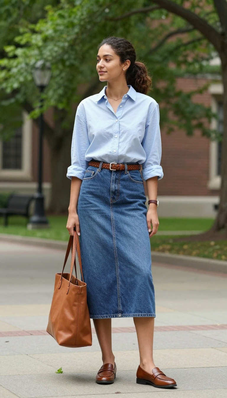 8. The Denim Skirt and Oxford Shirt