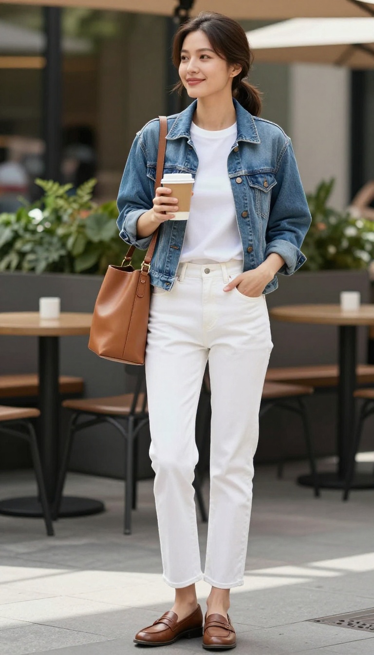 11. The Denim Jacket and White Jeans