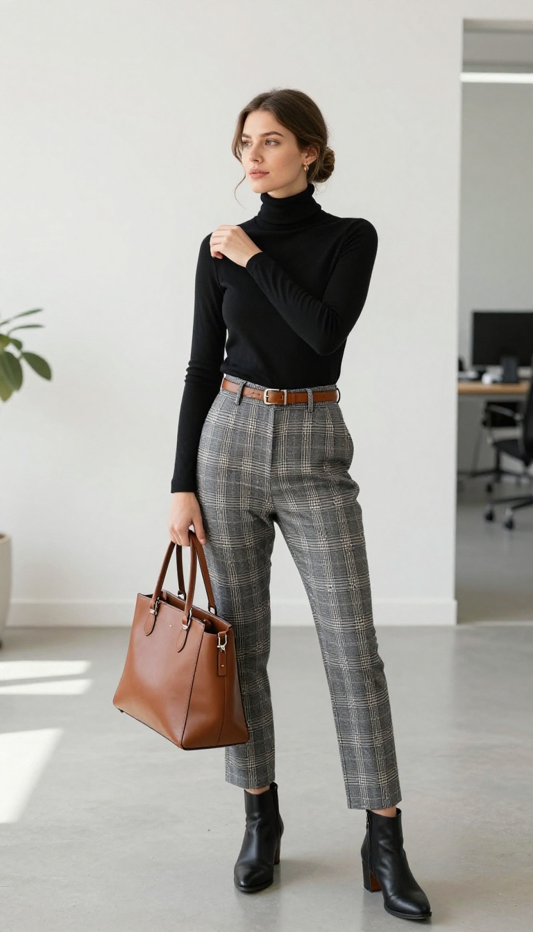13. The Turtleneck and Plaid Trousers