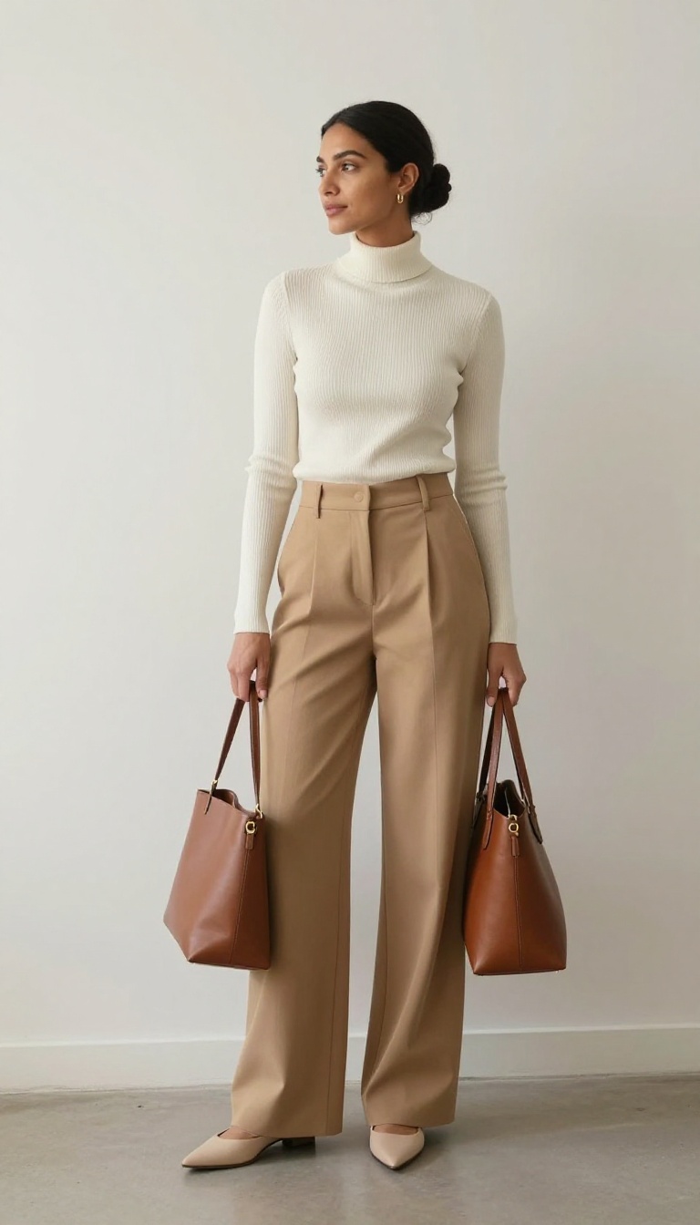 4. The Turtleneck and Wide-Leg Trousers