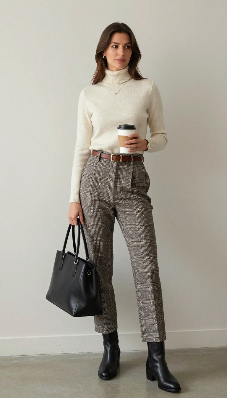 8. Turtleneck + Plaid Trousers