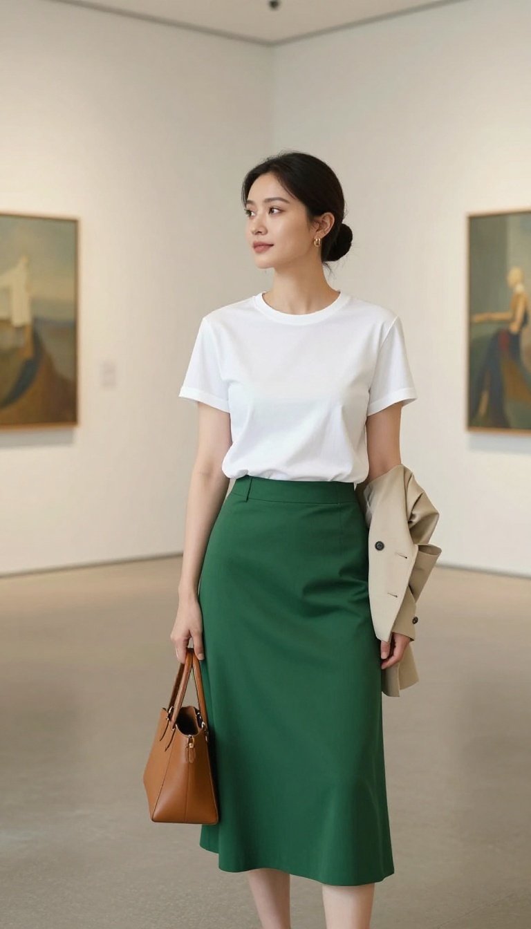 7. Midi Skirt with a Blazer and White Tee