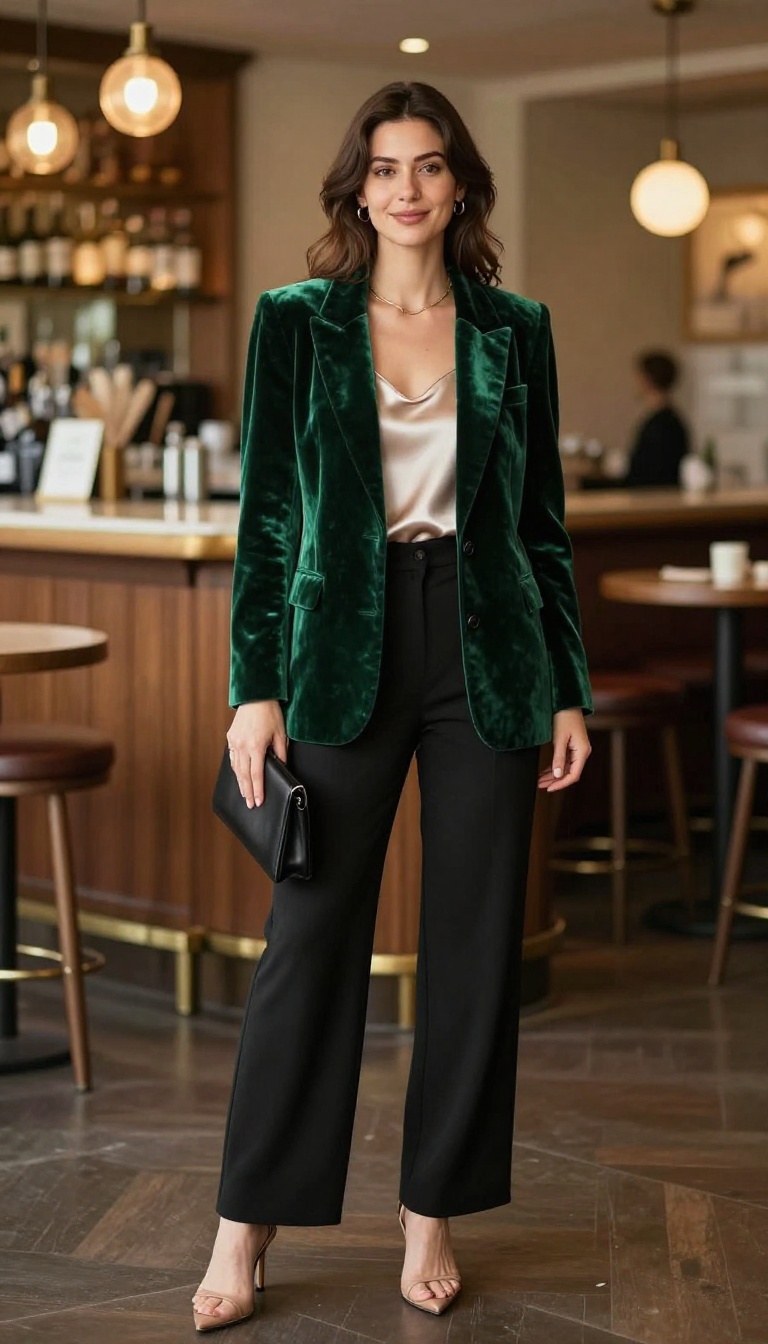 5. Velvet Blazer & Wide-Leg Trousers
