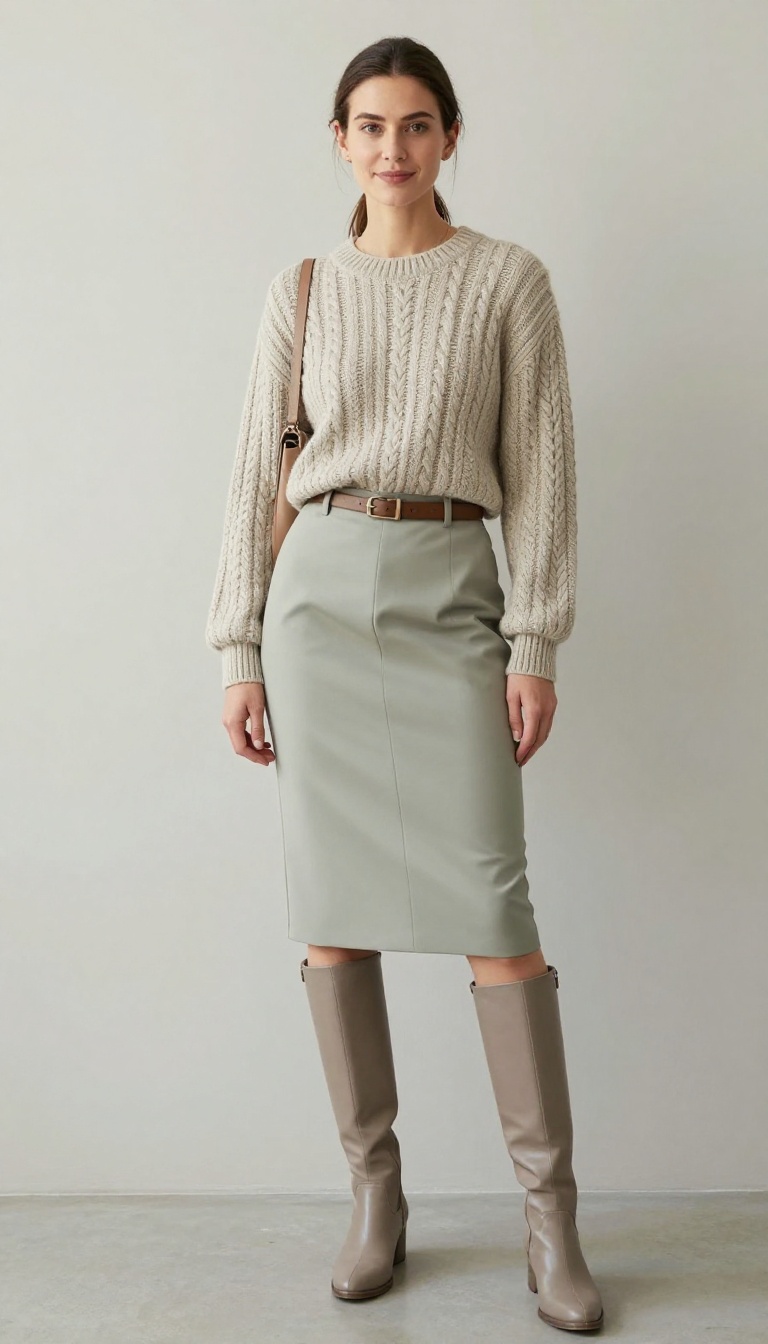 2. Cable Knit Sweater + Tailored Skirt