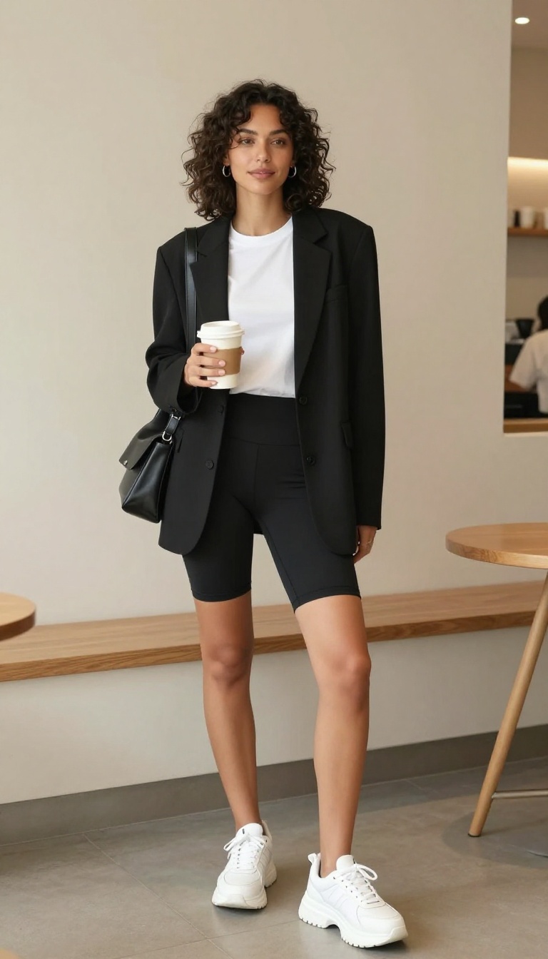5. Oversized Blazer and Bike Shorts