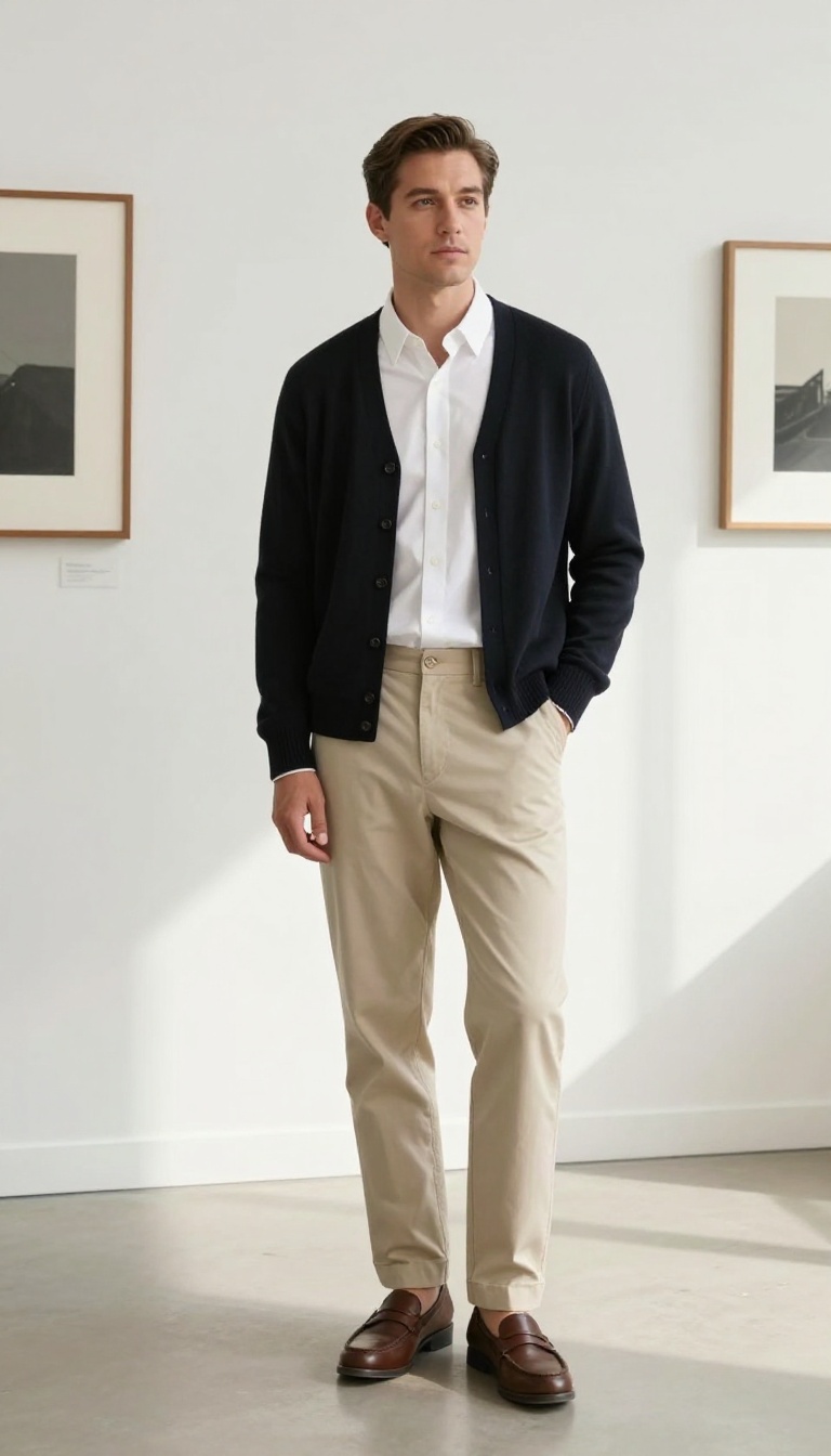 8. Black Cardigan Over a White Shirt
