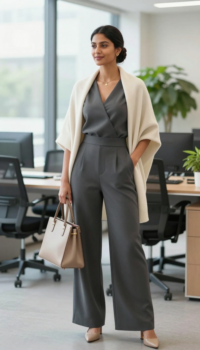11. Cashmere Wrap + Tailored Jumpsuit