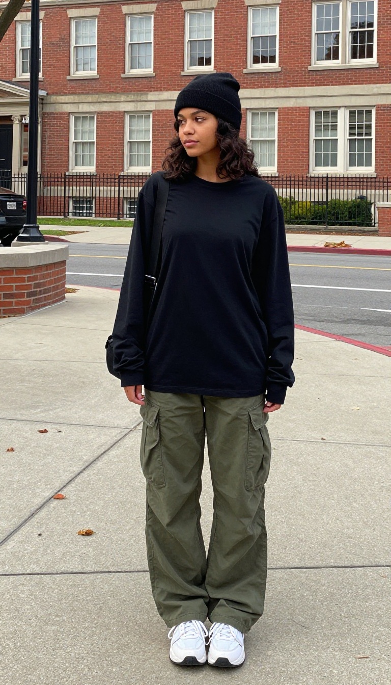 2. Layered Graphic Tees + Cargo Pants + Sneakers