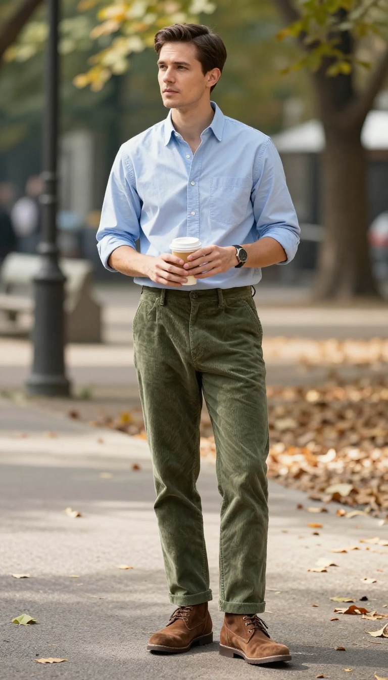 3. The Oxford Shirt and Corduroy Pants Look