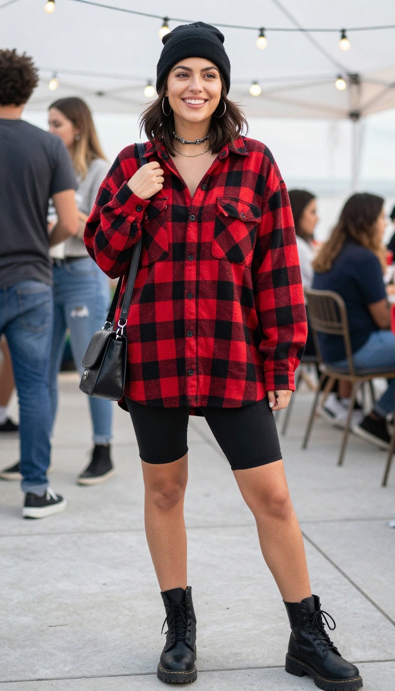 10. Oversized Flannel & Bike Shorts