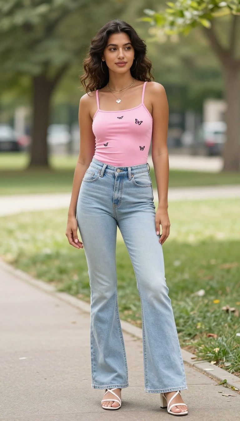 3. Butterfly Top & Flared Jeans: A Nod to the 2000s