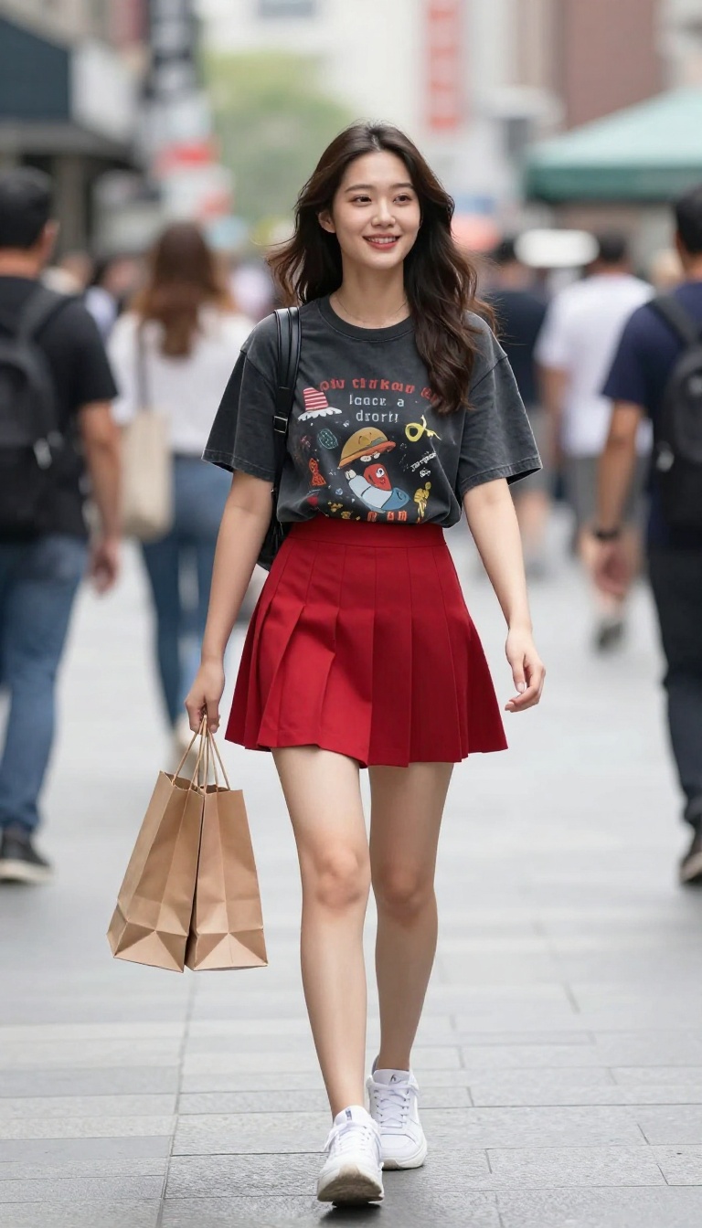 8. Graphic Tee & a Pleated Skirt