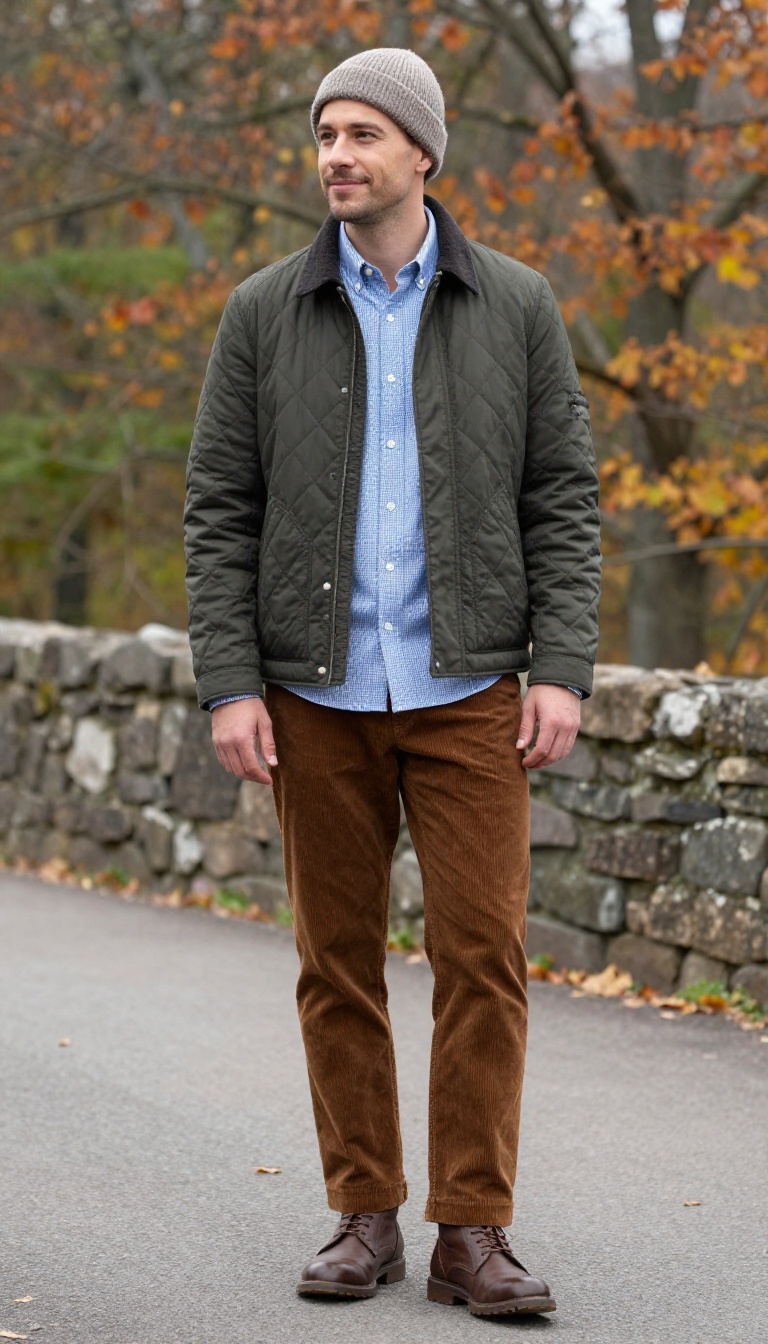 13. The Quilted Jacket and Corduroy Trousers