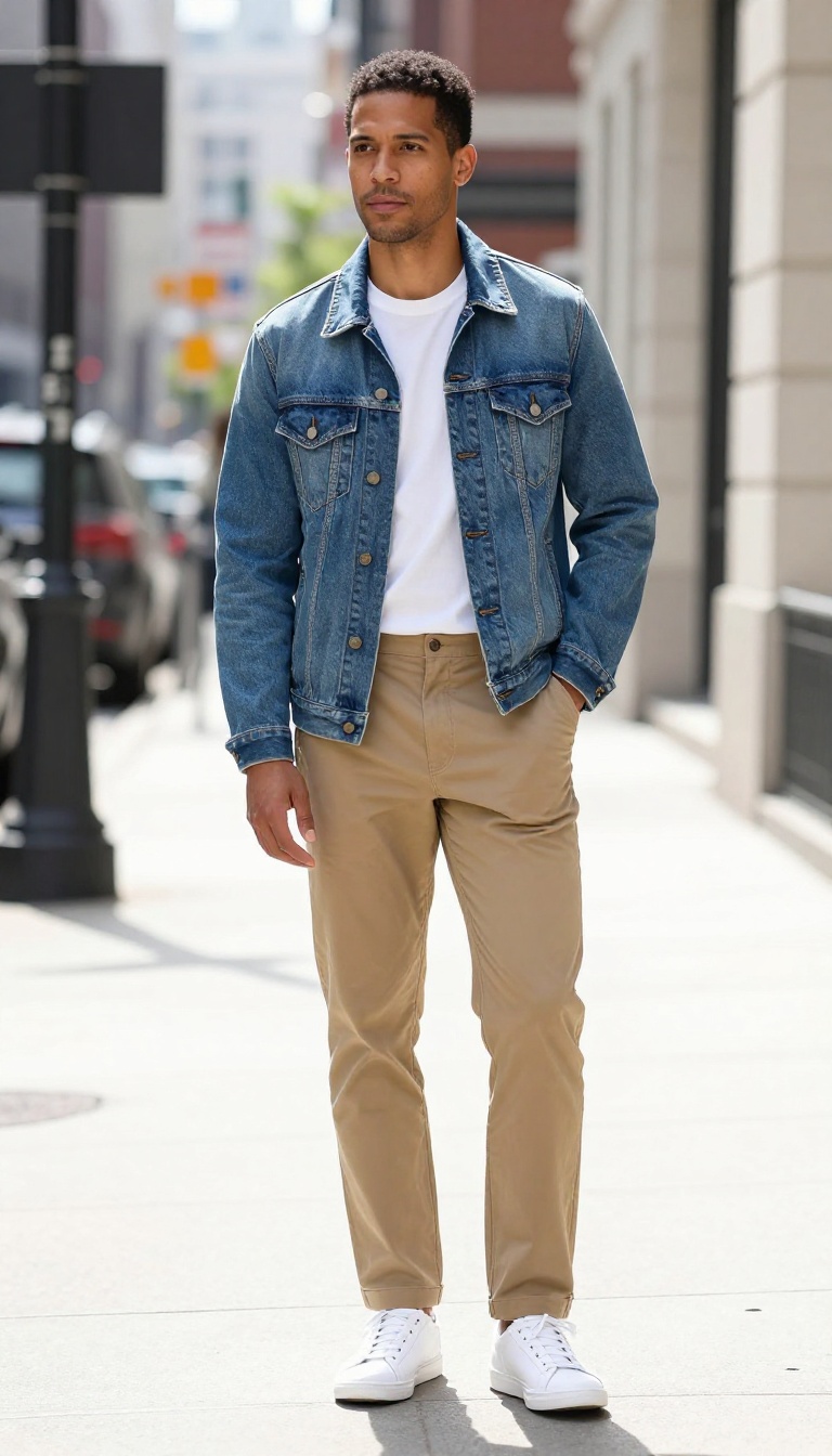 11. The Denim Jacket and Khaki Pants Pairing