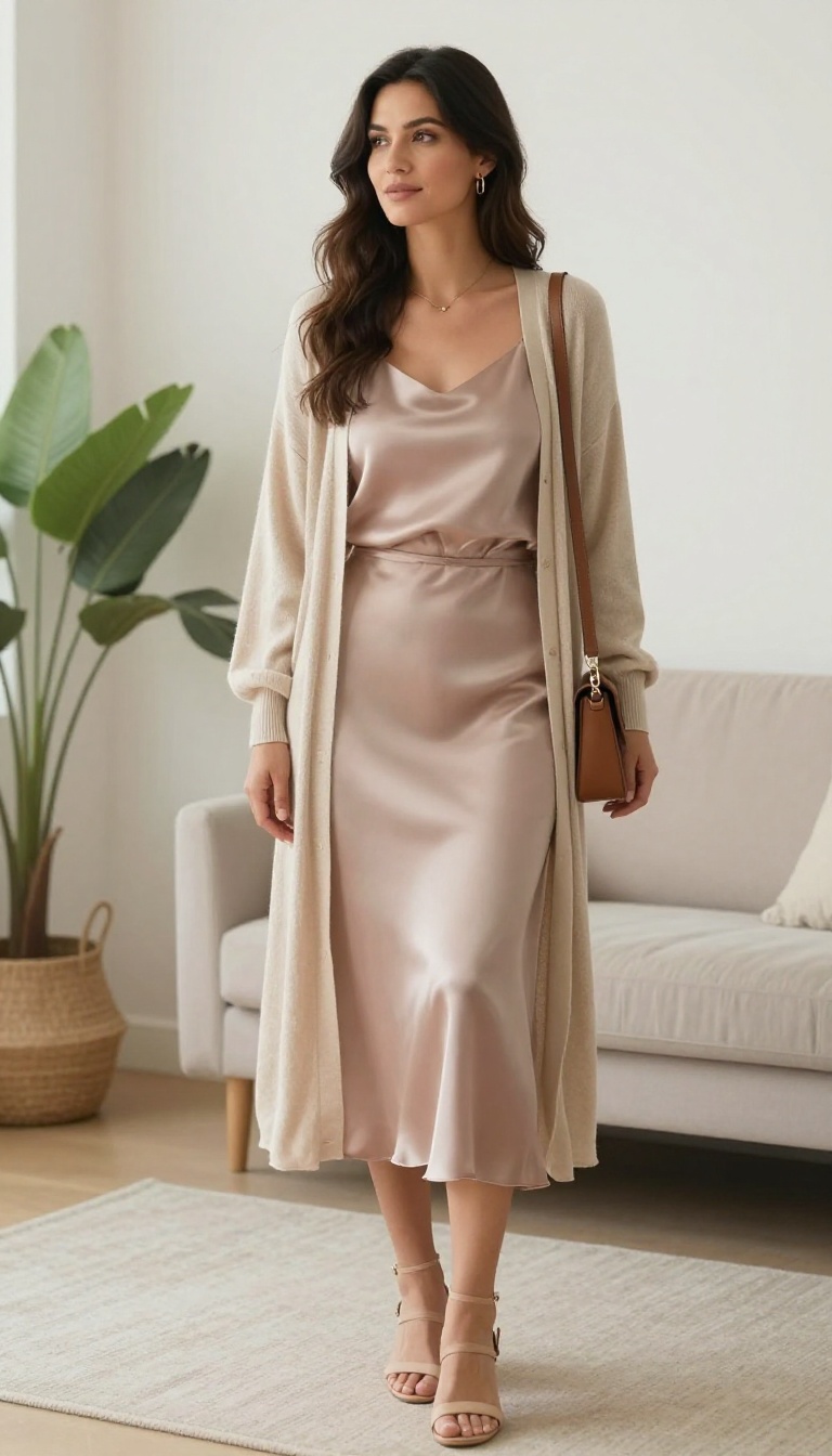 9. The Refined Cardigan and Silk Skirt