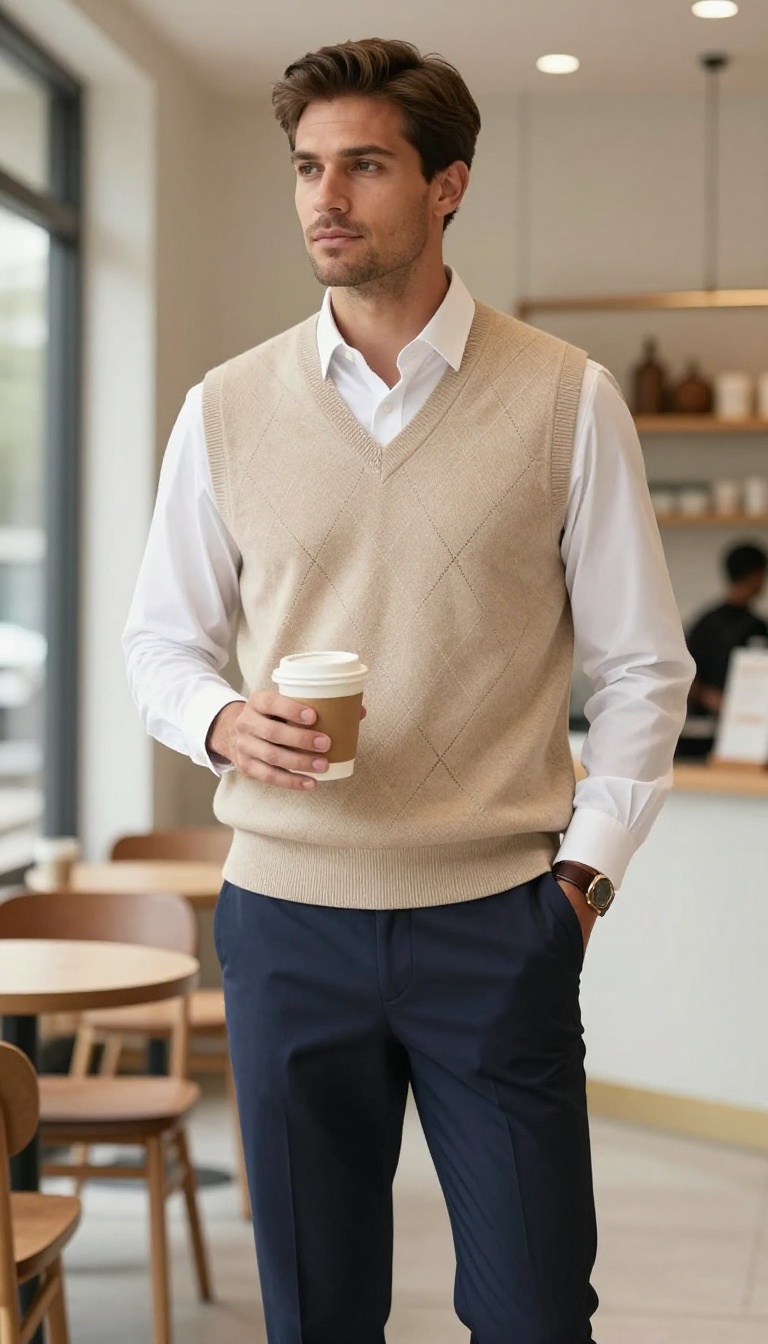 9. The Sweater Vest and Dress Shirt Outfit